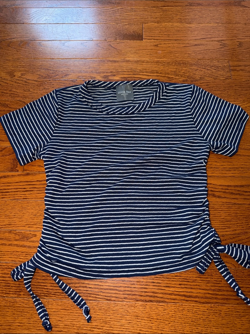 Olivia Rae Navy & White Striped Side-Tie Short Sleeve Top